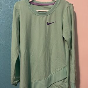 Nike Mint Green Girls' Long Sleeve Dri-fit Sweatshirt with Purple Swoosh